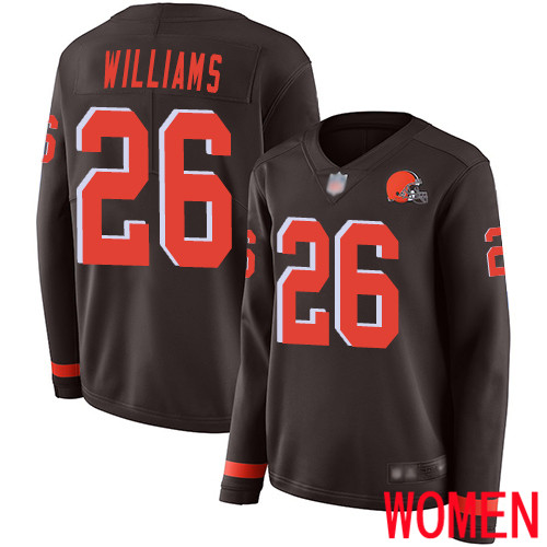 Cleveland Browns Greedy Williams Women Brown Limited Jersey 26 NFL Football Therma Long Sleeve